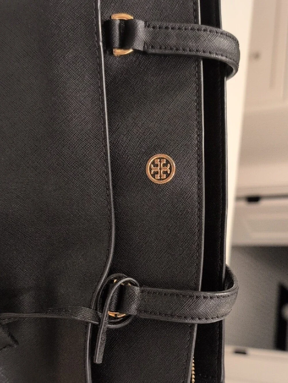 Tory Burch Black Leather Tote with Logo Medallion